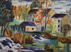 Norah McGuinness, The Water Mill, Watercolour and gouache