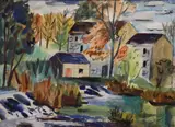 The Water Mill by Norah McGuinness, Watercolour and gouache, sold Mar 2025