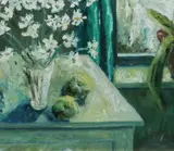Patrick Viale, Still Life With Apples And Vase Of Flowers, Oil on board