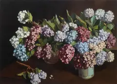 Hydrangeas by Robert Taylor Carson, Oil on board, sold Mar 2025