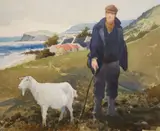 James MacIntyre, Man With A Goat, Antrim Coast, Watercolour