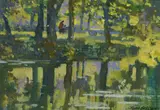 John Skelton, Summer Light, Canal, Mout St, Dublin, Oil on board