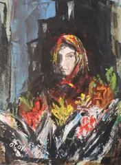 Seamus O'Colmain, The Flower Seller, Oil on board