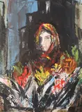 Seamus O'Colmain, The Flower Seller, Oil on board
