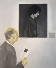 Reginald Gray, Looking At Gerhard Richter's Confrontation 3 Gudrun Ensslin, Oil on canvas board