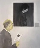 Reginald Gray, Looking At Gerhard Richter's Confrontation 3 Gudrun Ensslin, Oil on canvas board