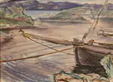 Alicia Boyle, Moored Boat, Watercolour