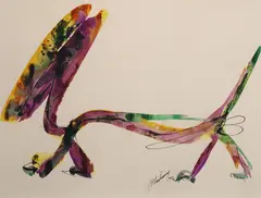 J.P. Donleavy, Swift And Deliberate Is Motto And Motive, Watercolour with pen and ink