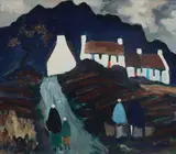 Shawlies Walking To Town by Markey Robinson, Gouache on board, sold Mar 2025