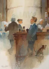 Henry Dunne, Walking The Dog, Watercolour
