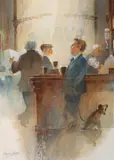 Henry Dunne, Walking The Dog, Watercolour