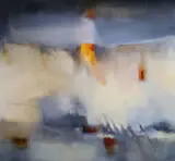 Josephine Kelly, Red Cows And Blue Caravan, Oil on linen