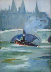 May Guinness, The Barge On The Seine, Oil on board