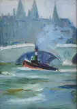 May Guinness, The Barge On The Seine, Oil on board