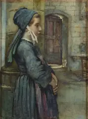 Harry Scully, Breton Girl In A Church, (1896) Watercolour