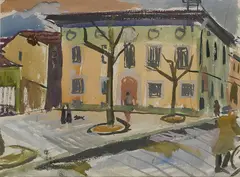 Italian Piazza by Elizabeth Rivers, Watercolour and gouache, sold Nov 2024