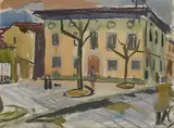 Elizabeth Rivers, Italian Piazza, Watercolour and gouache