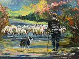 Liam O'Neill, Herding Sheep, Oil on canvas