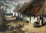 Kenneth Webb, Washing Day, The Claddagh, Co.Galway, Oil on board