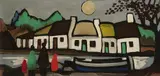 COTTAGES by A RIVER IN MOONLIGHT by Markey Robinson, Gouache on panel, sold Nov 2024