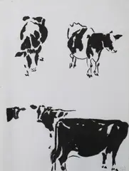 Sarah Walker, Cows, Mixed media on paper