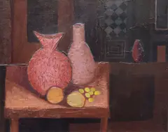 Arthur Armstrong, Still Life In Purple And Brown, Oil on board