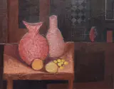 Arthur Armstrong, Still Life In Purple And Brown, Oil on board