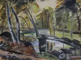 Norah McGuinness, Wooded Lake Scene, Gouache