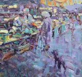 Shopping At Dusk, France by Arthur K. Maderson, Oil on board, sold Oct 2024