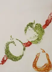Patrick Hickey, Three Fruits And A Stripe, Etching