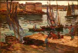Aloysius O'Kelly, Harbour At Concarneau, Oil on panel
