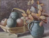 John Luke, Still Life Of A Vase And Basket Of Apples, Watercolour