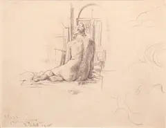 Studio Interior With Seated Nude (Facing Away) by Mainie Jellett, Pencil, sold Mar 2024
