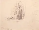 Mainie Jellett, Studio Interior With Seated Nude (Facing Away), Pencil
