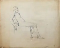 Mainie Jellett, Seated Nude, Reclining, Pencil