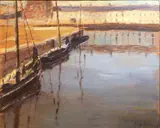 Ivan Sutton, Hookers Moored At Galway Docks, Oil on board