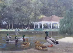 Julian Friers, By The Pond At Stephens Green, Oil on canvas