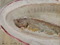 Fish On A Plate by Camille Souter, Oil on paper, sold Nov 2023