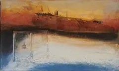 The Wreck by Hughie O'Donoghue, Oil and mixed media on wood, sold Nov 2023