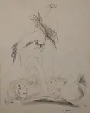 Louis le Brocquy, Woman With Bird Study, Graphite on paper