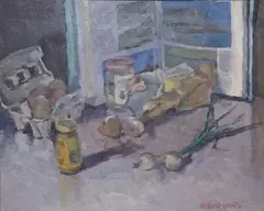 Still Life With Egg Shells by Desmond Hickey, Oil on board, sold Oct 2023