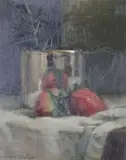 James English, Silver Jug And Strawberries, Oil on board