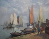 L. Richards, Continental Harbour Scene, Oil on canvas