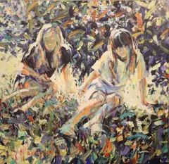 Arthur K. Maderson, Figures Against Evening Light, Oil on board
