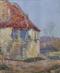 Jacques L. Nieudan, Village Scene, Oil on panel