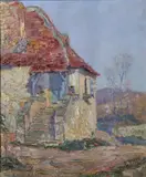 Jacques L. Nieudan, Village Scene, Oil on panel