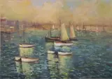Boats In A Harbour by Norman J. McCaig, Oil on canvas laid on board, sold Dec 2023
