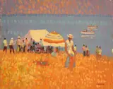 Beach Day by Desmond Carrick, Oil on board, sold Dec 2023