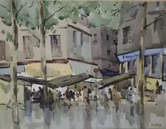 Desmond Carrick, French Market, Watercolour