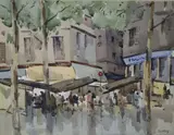 Desmond Carrick, French Market, Watercolour